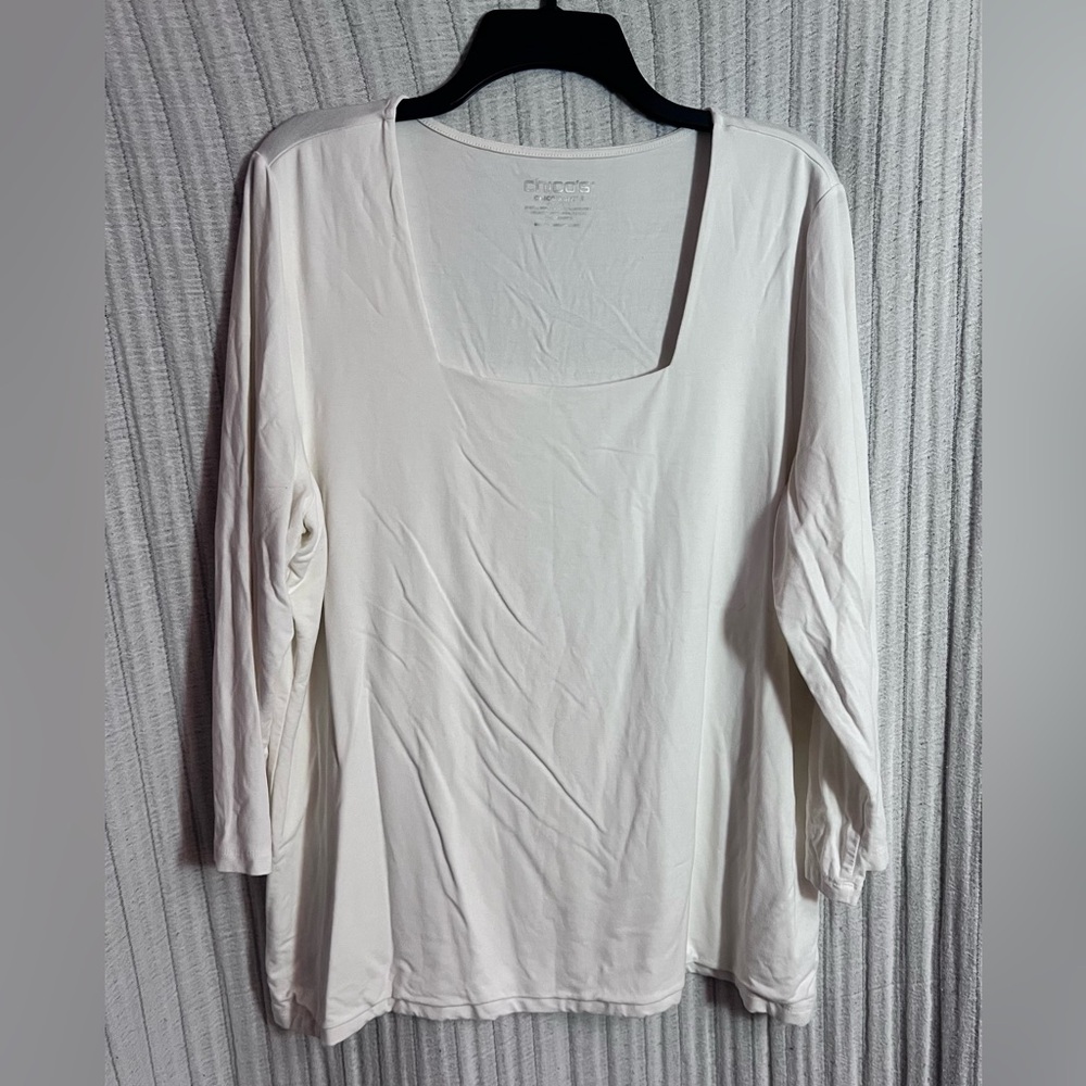 Chico's White Long Sleeve Square Neck Top